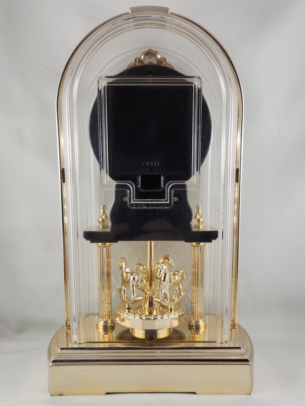 ERGO Quartz Anniversary Clock Carousel Horses Acrylic Dome Clock VTG 80s Works - Picture 8 of 14